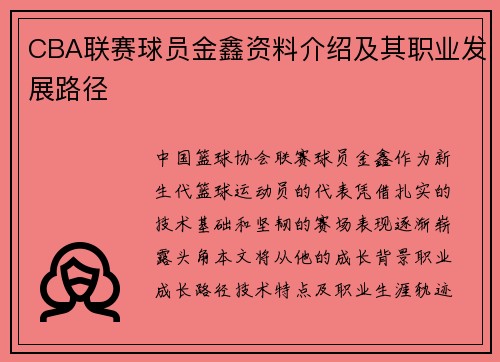 CBA联赛球员金鑫资料介绍及其职业发展路径